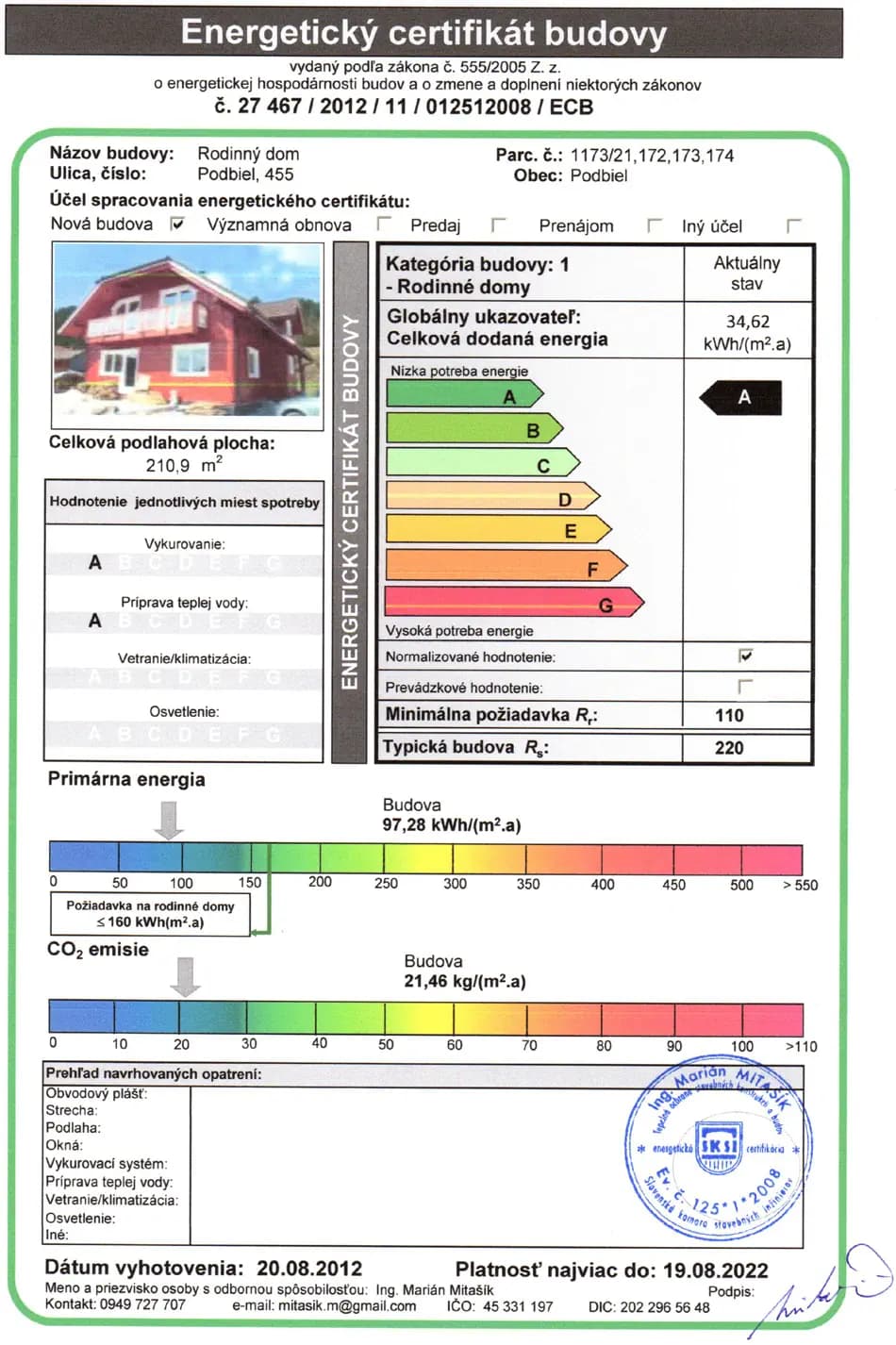Energetický certifikát stavby
